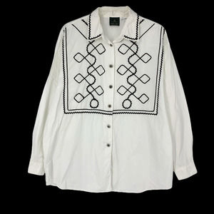 Vintage 1980's Pine & Co. Rick Rack Trimmed Southwestern Blouse Top Sz L Shirt